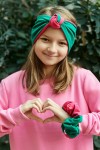 Opaska na głowę z supłem dwustronna ZIELONY-FUKSJA