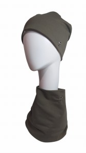 Khaki czapka z jedwabną podszewką + komin