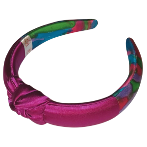 Jedwabna malowana opaska z węzłem 3 cm FANTASY PURPUROWA II